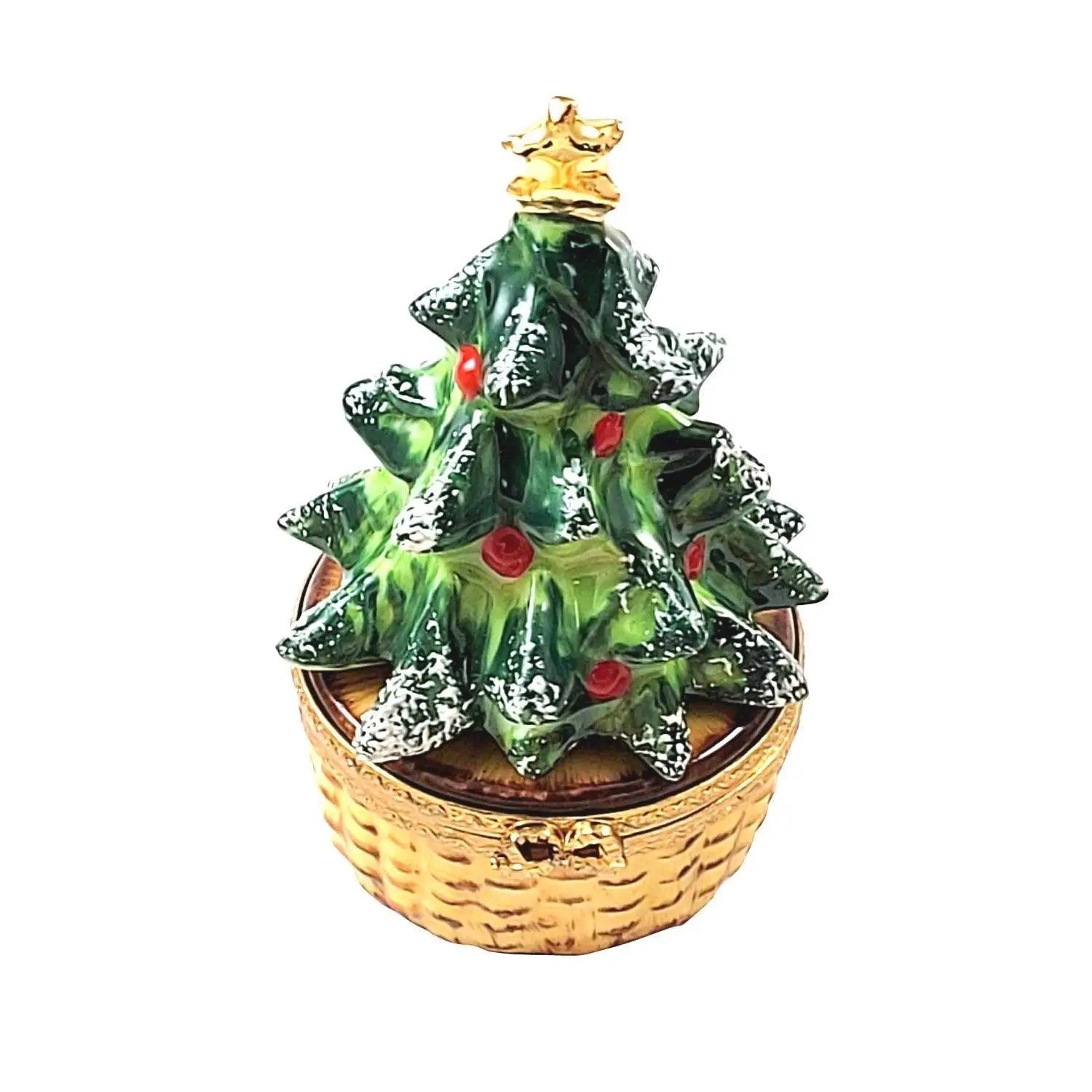 Christmas Tree on Basket Porcelain Limoges Christmas Tree French Trinket Box