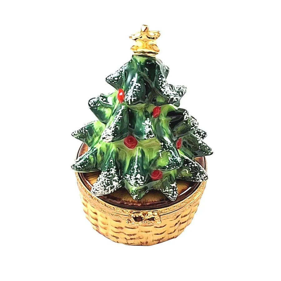 Christmas Tree on Basket Porcelain Limoges Christmas Tree French Trinket Box