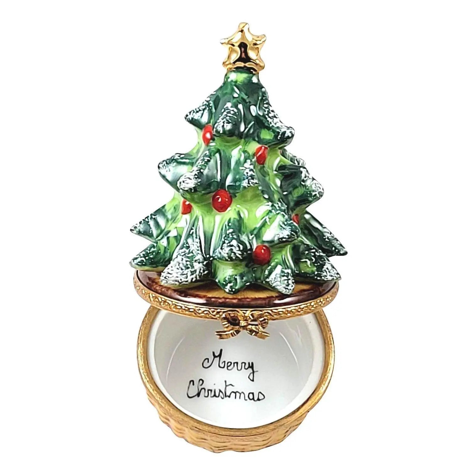 Christmas Tree on Basket Porcelain Limoges Christmas Tree French Trinket Box