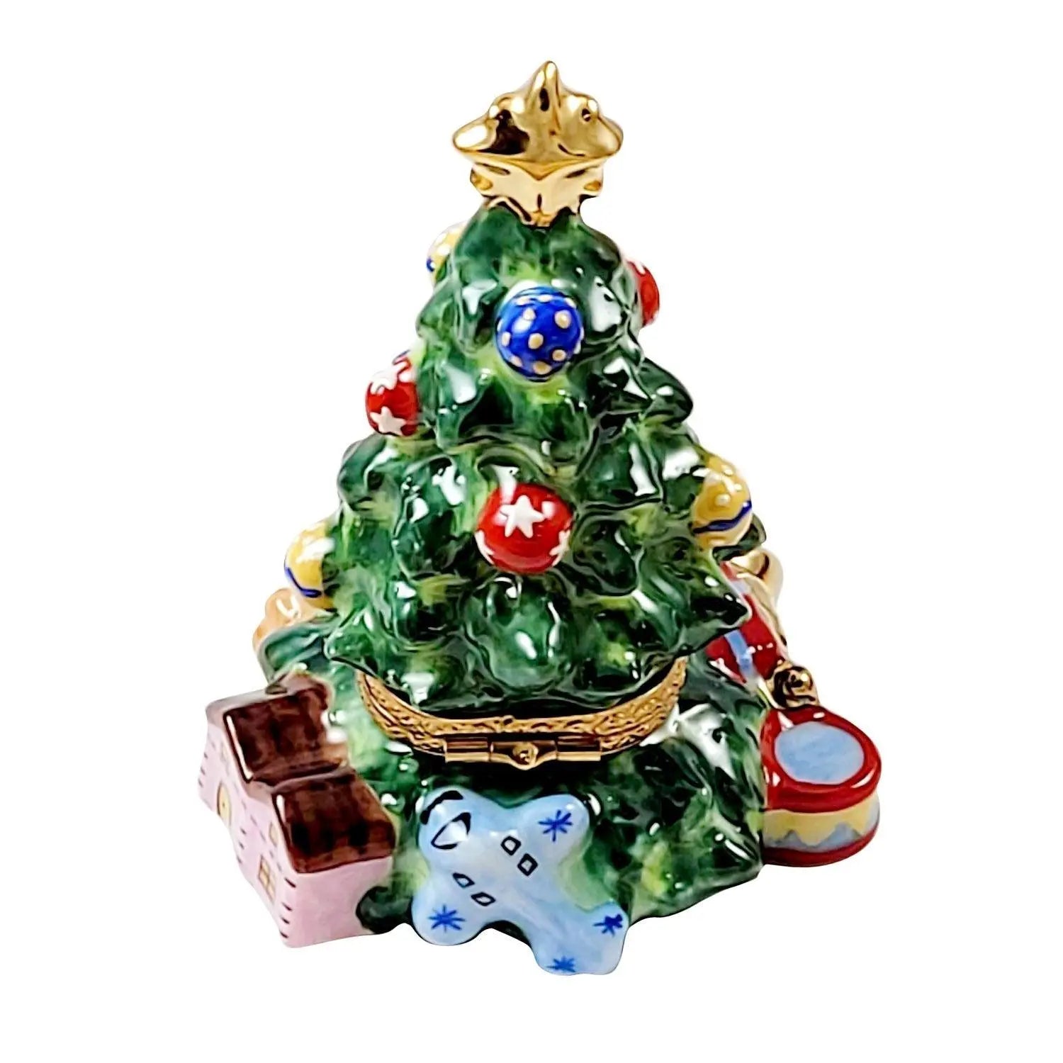 Christmas Tree with Teddy Presents Porcelain Limoges Christmas Tree French Trinket Box