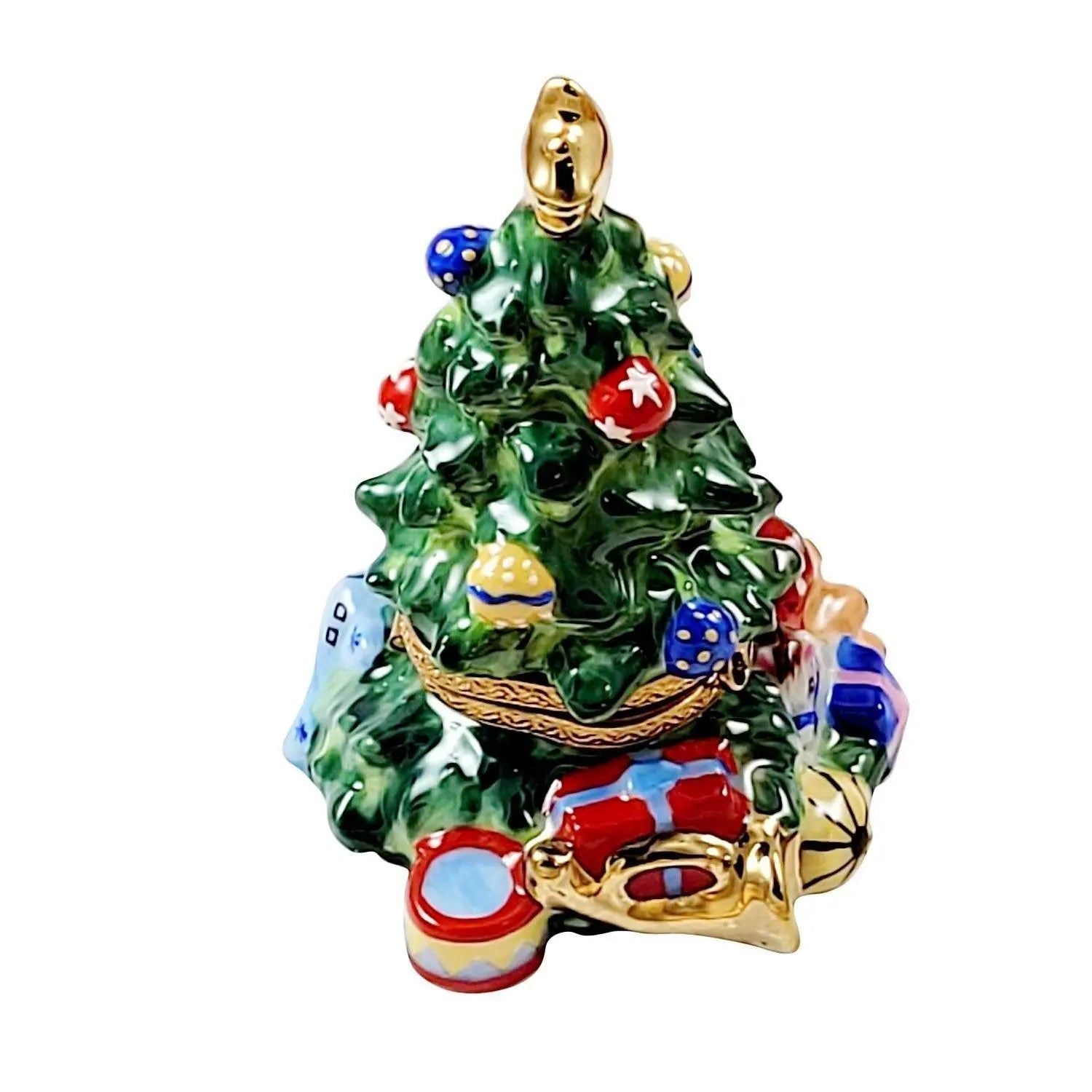 Christmas Tree with Teddy Presents Porcelain Limoges Christmas Tree French Trinket Box