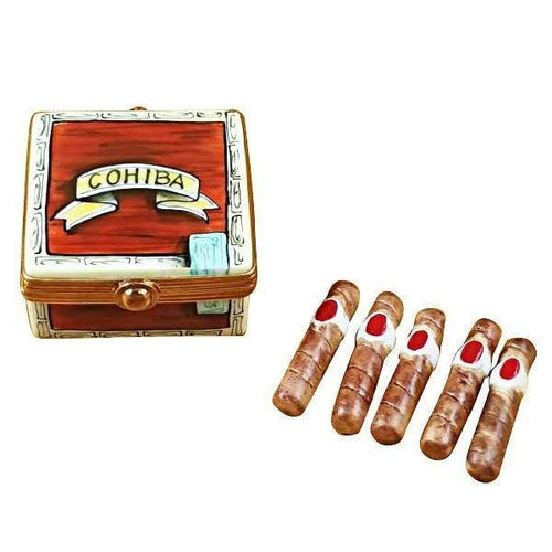 Cigar with Removable Cigars Porcelain Limoges wine spirits French Trinket Box