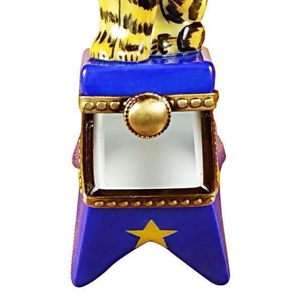 Circus Tiger on Blue Base Porcelain Limoges wild animal circus French Trinket Box
