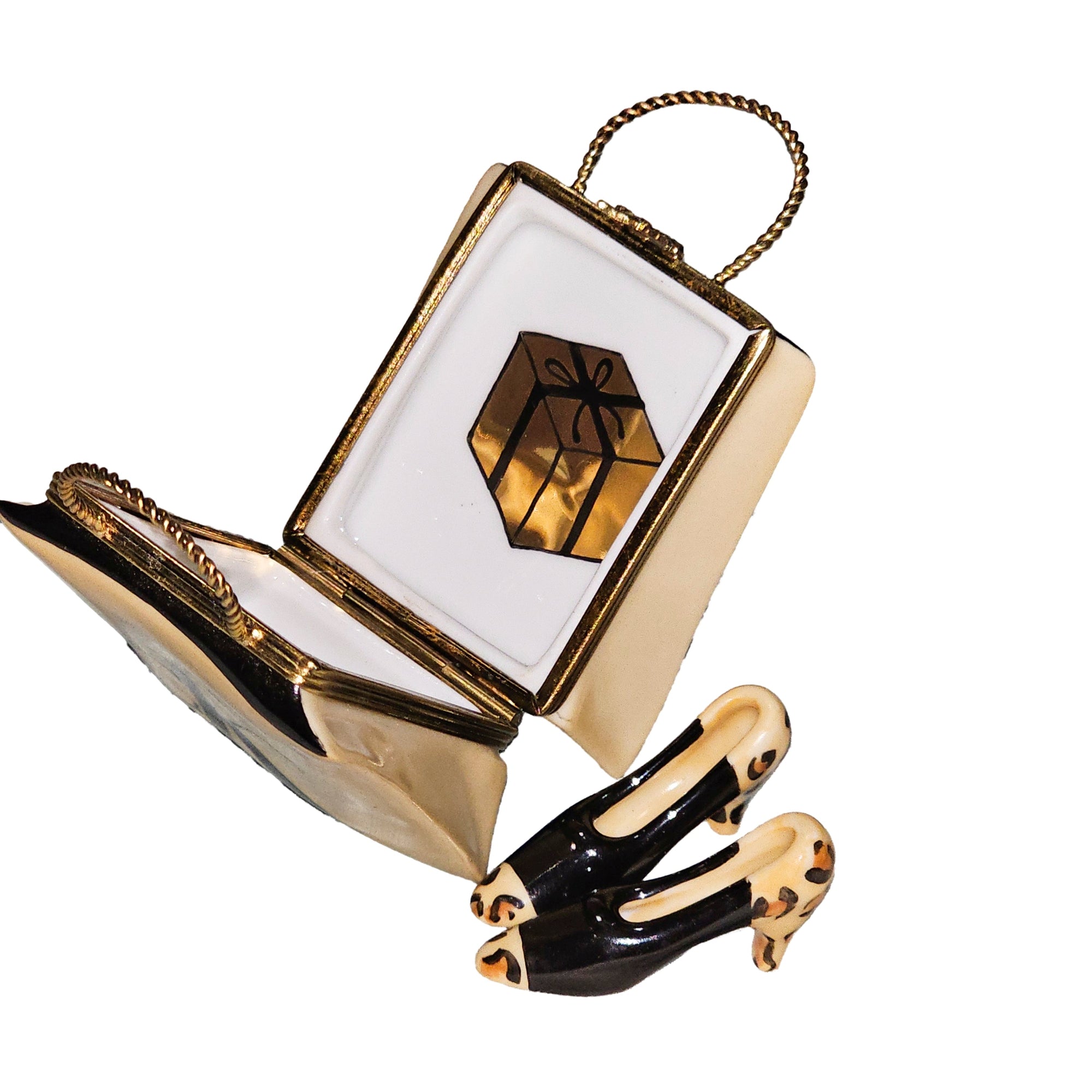 CK Shopping Bag With Chic Shoes Porcelain Limoges purse bag French Trinket Box