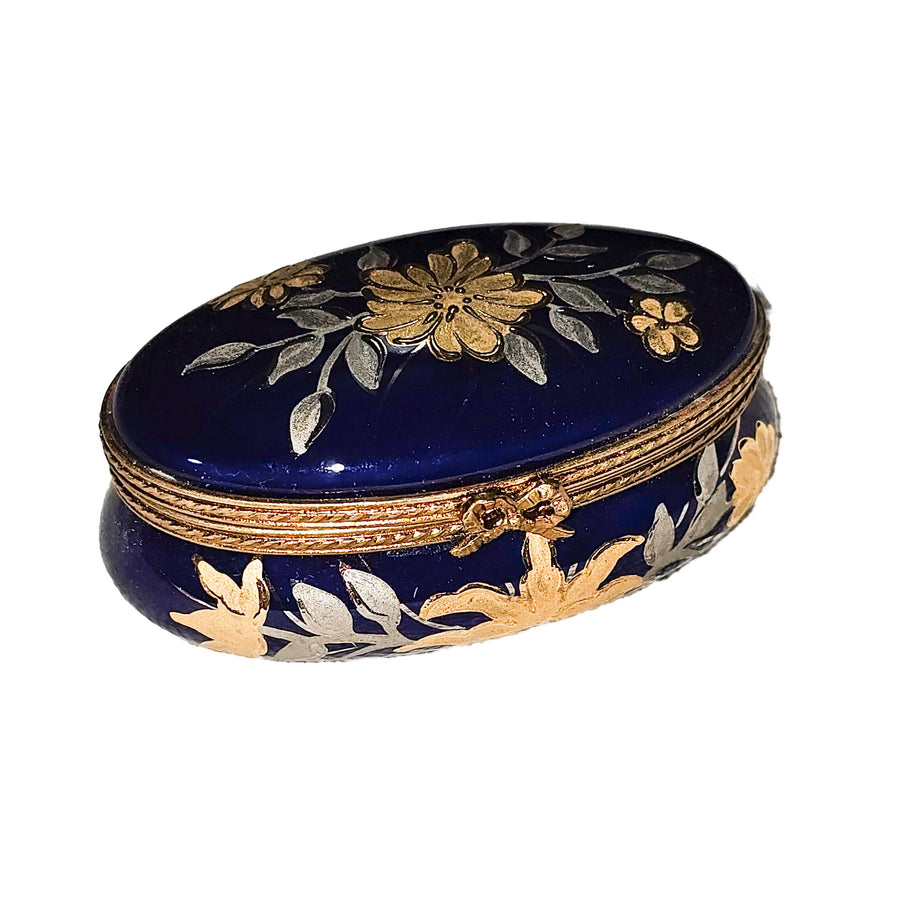 Cobalt Blue Elegance Box Porcelain Limoges traditional French Trinket Box