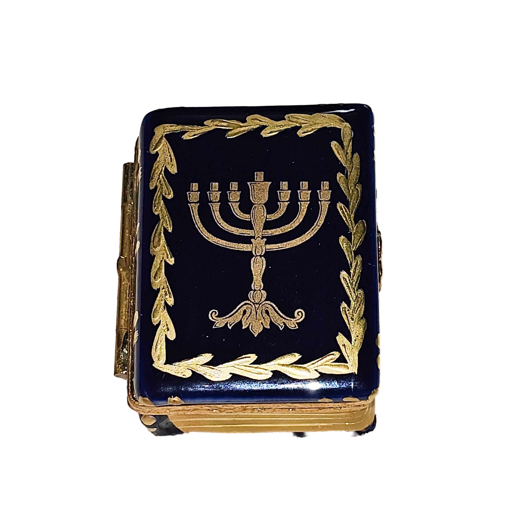 Cobalt Blue Menorah Limoges Box Porcelain Limoges book French Trinket Box