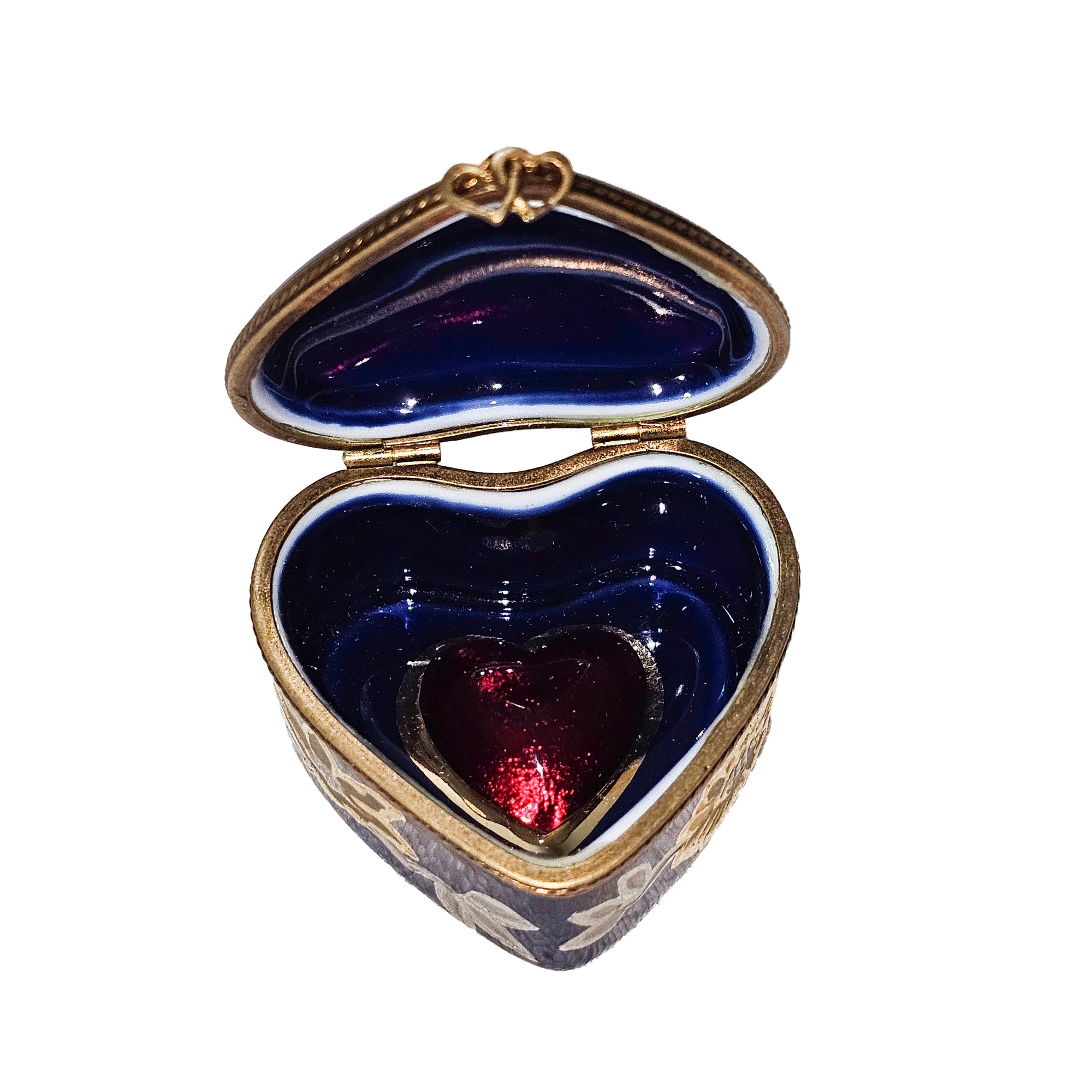 Cobalt Heart With Golden Blooms Porcelain Limoges heart French Trinket Box