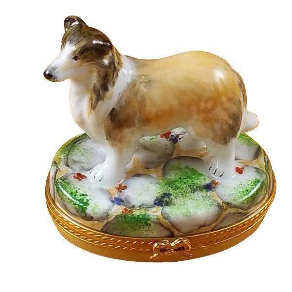 Collie Porcelain Limoges dog French Trinket Box