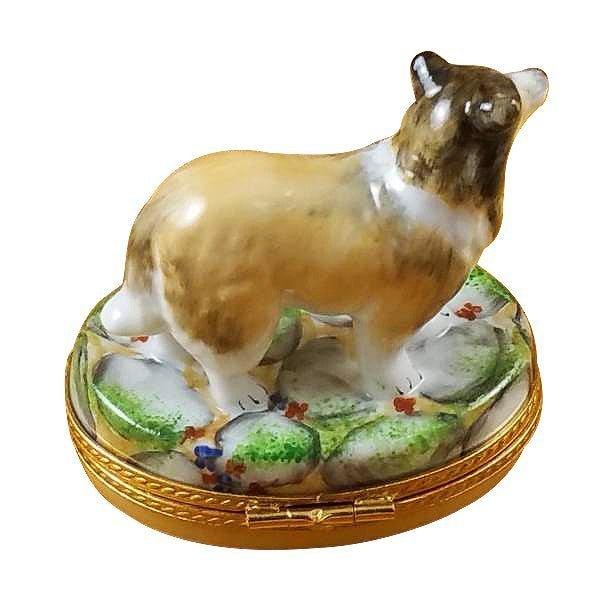 Collie Porcelain Limoges dog French Trinket Box