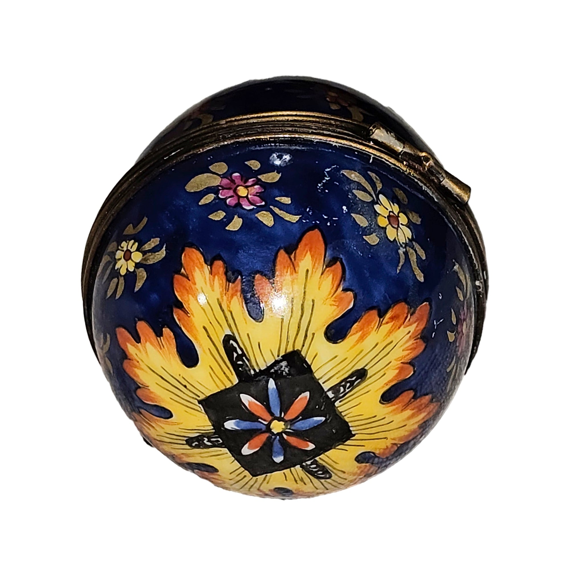 Colorful Cobalt Blue Egg Box Porcelain Limoges egg French Trinket Box