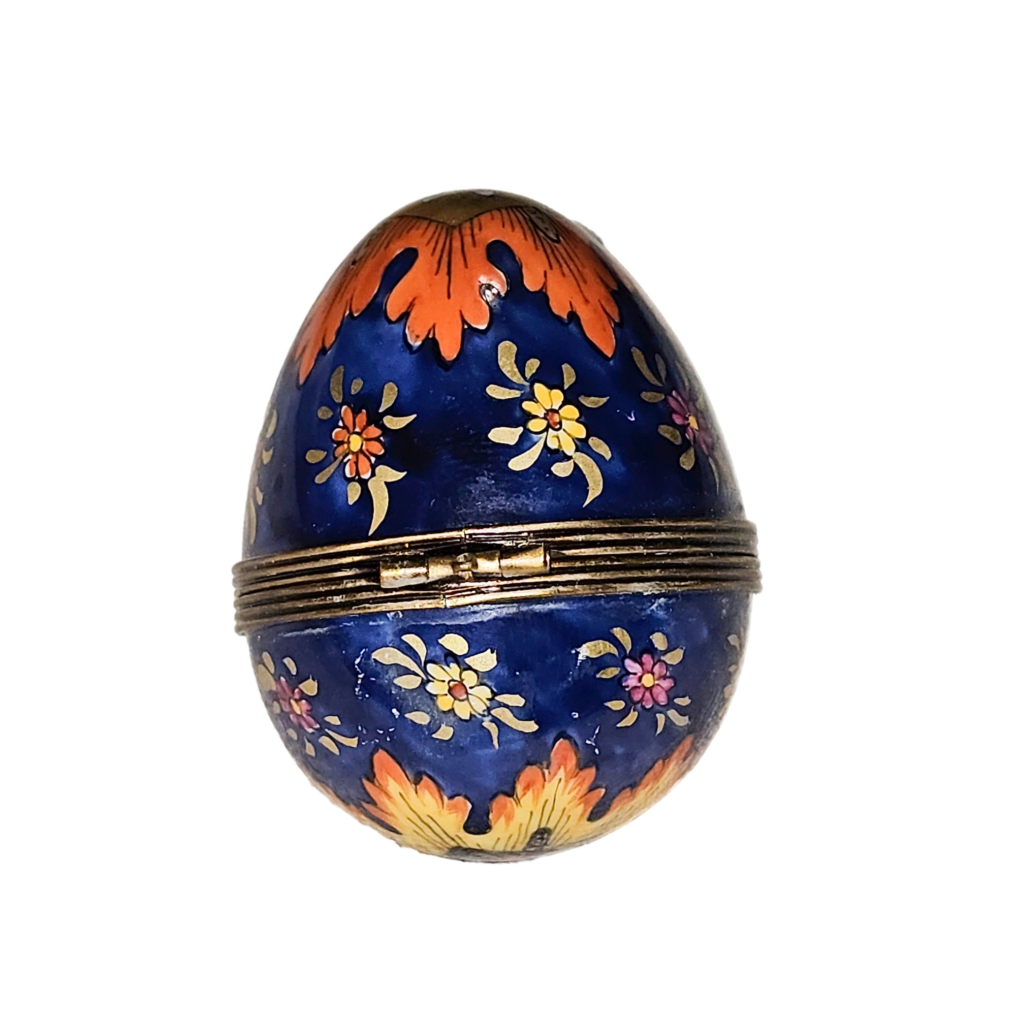 Colorful Cobalt Blue Egg Box Porcelain Limoges egg French Trinket Box