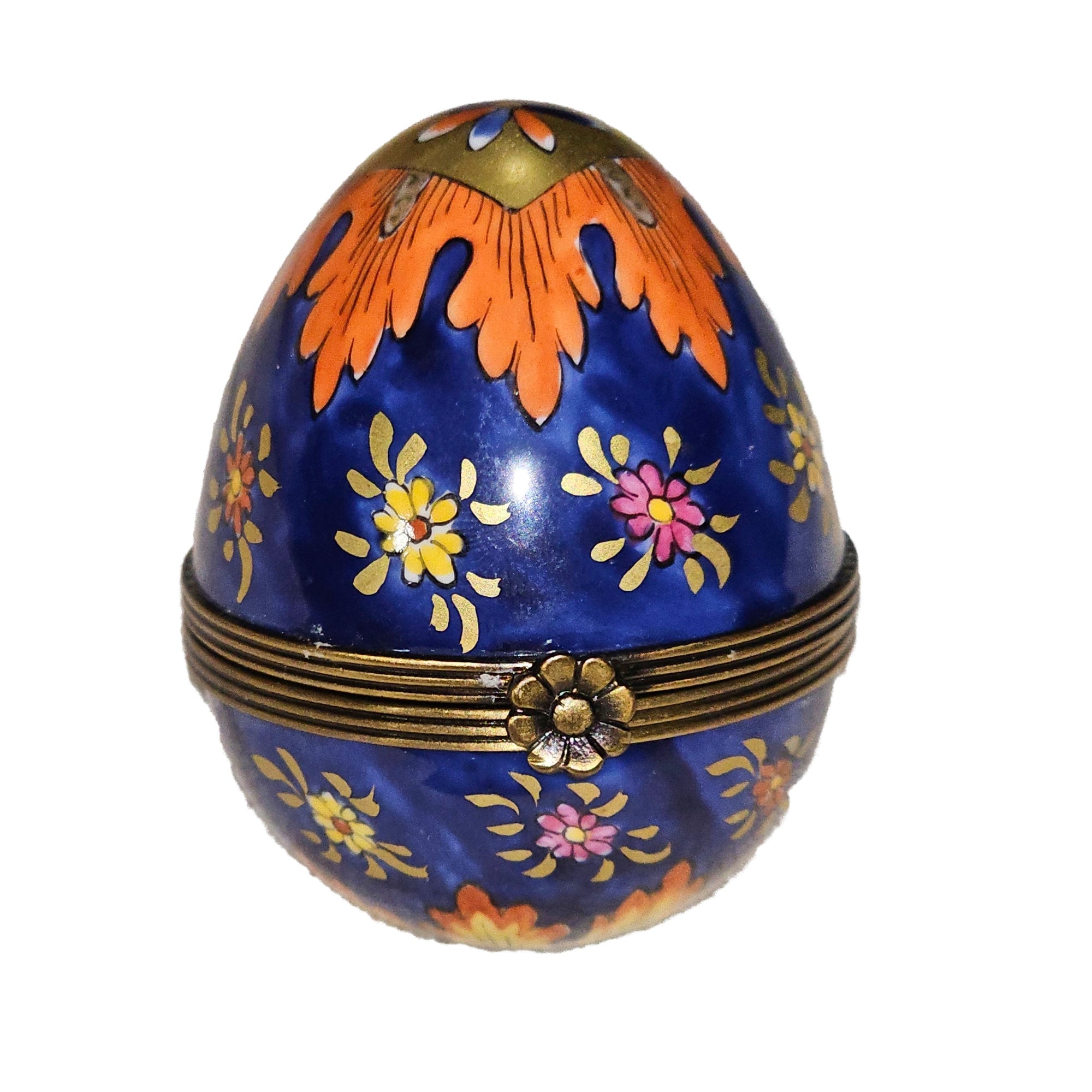 Colorful Cobalt Blue Egg Box Porcelain Limoges egg French Trinket Box