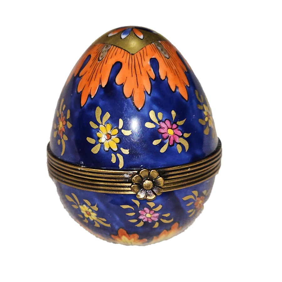 Colorful Cobalt Blue Egg Box Porcelain Limoges egg French Trinket Box