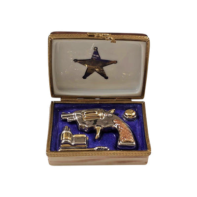 Colt Revolver in Case Porcelain Limoges United States Men Sports French Trinket Box