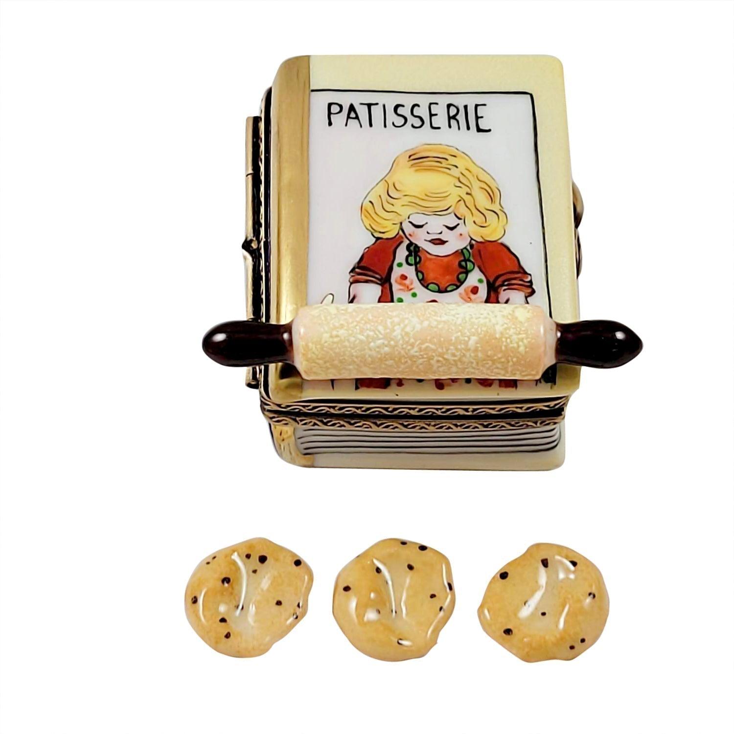 Cookbook with Rolling Pin Porcelain Limoges Home Food Mother Dessert French Trinket Box