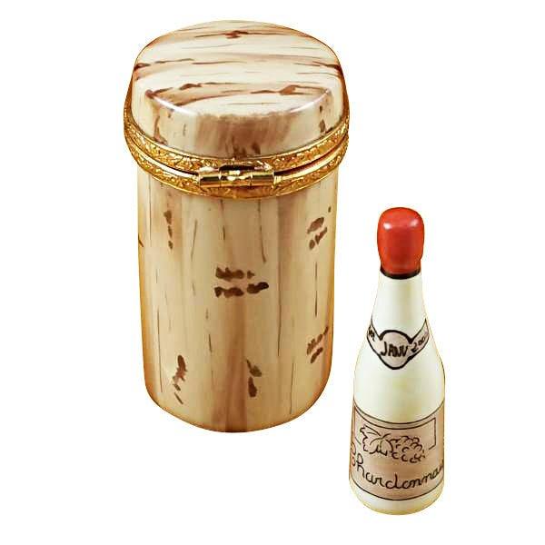 Cork w Wine Bottle inside Porcelain Limoges Wine Spirits French Trinket Box