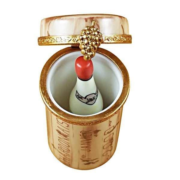 Cork w Wine Bottle inside Porcelain Limoges Wine Spirits French Trinket Box