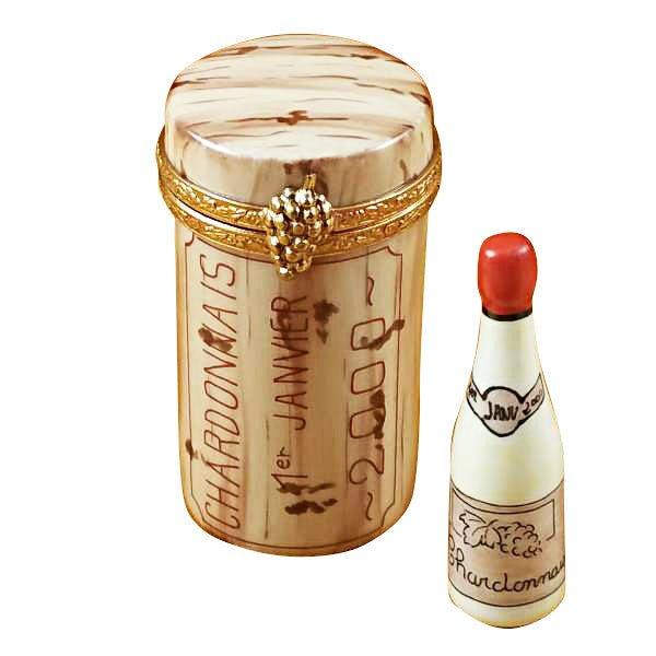 Cork w Wine Bottle inside Porcelain Limoges Wine Spirits French Trinket Box