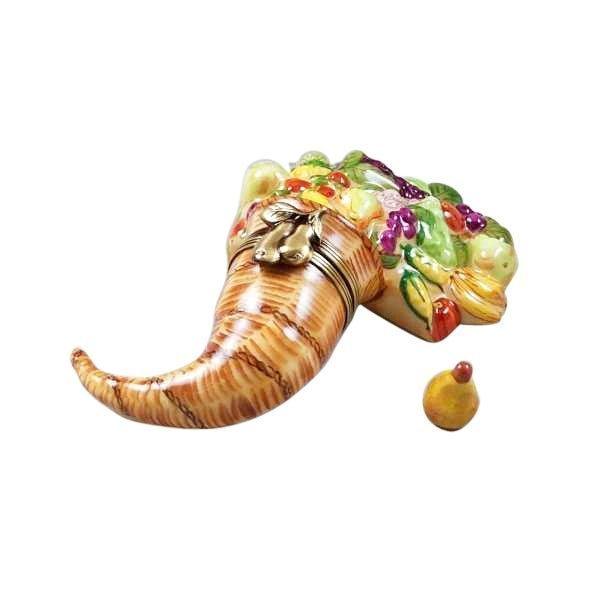Cornucopia with Removable Pear Porcelain Limoges Thanksgiving French Trinket Box