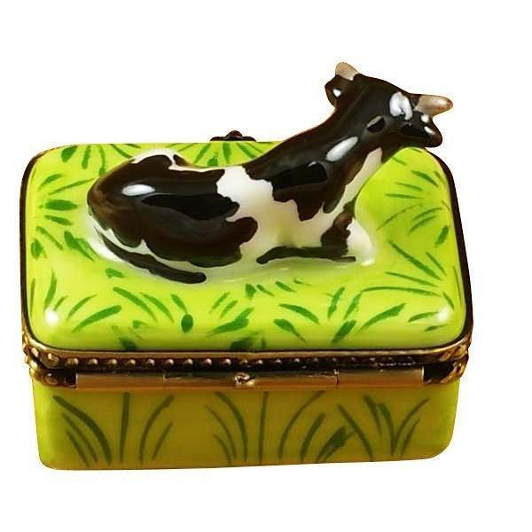Cow with Milk Bottle Porcelain Limoges farm animals French Trinket Box