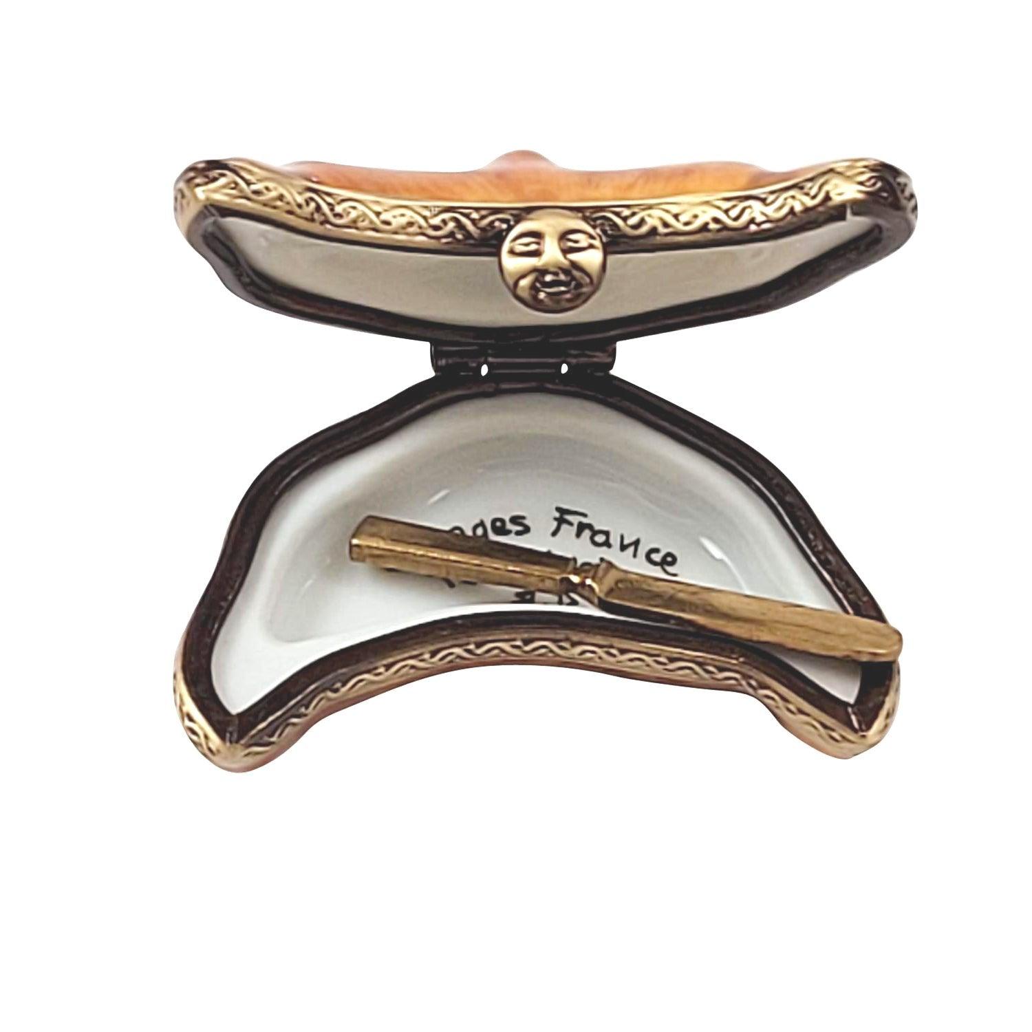 CROISSANT WITH REMOVABLE BUTTER KNIFE Porcelain Limoges Food French Trinket Box