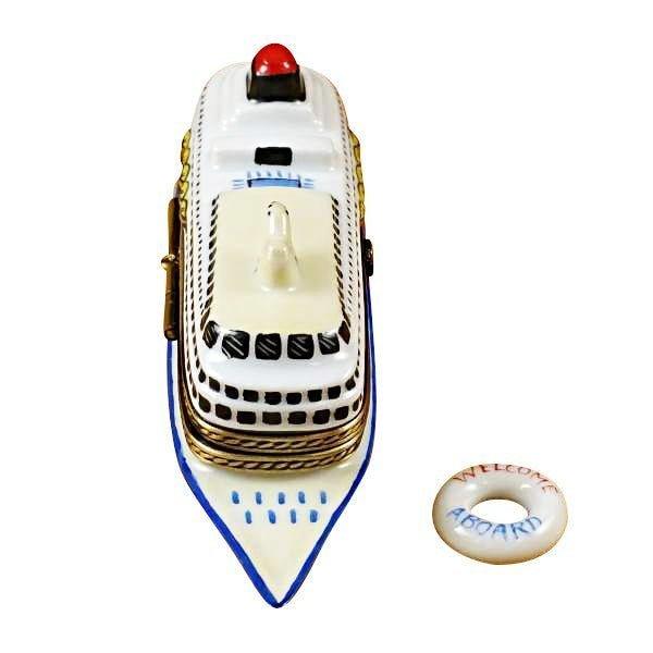 Cruise Ship with Life Buoy Porcelain Limoges travel vehicle beach French Trinket Box