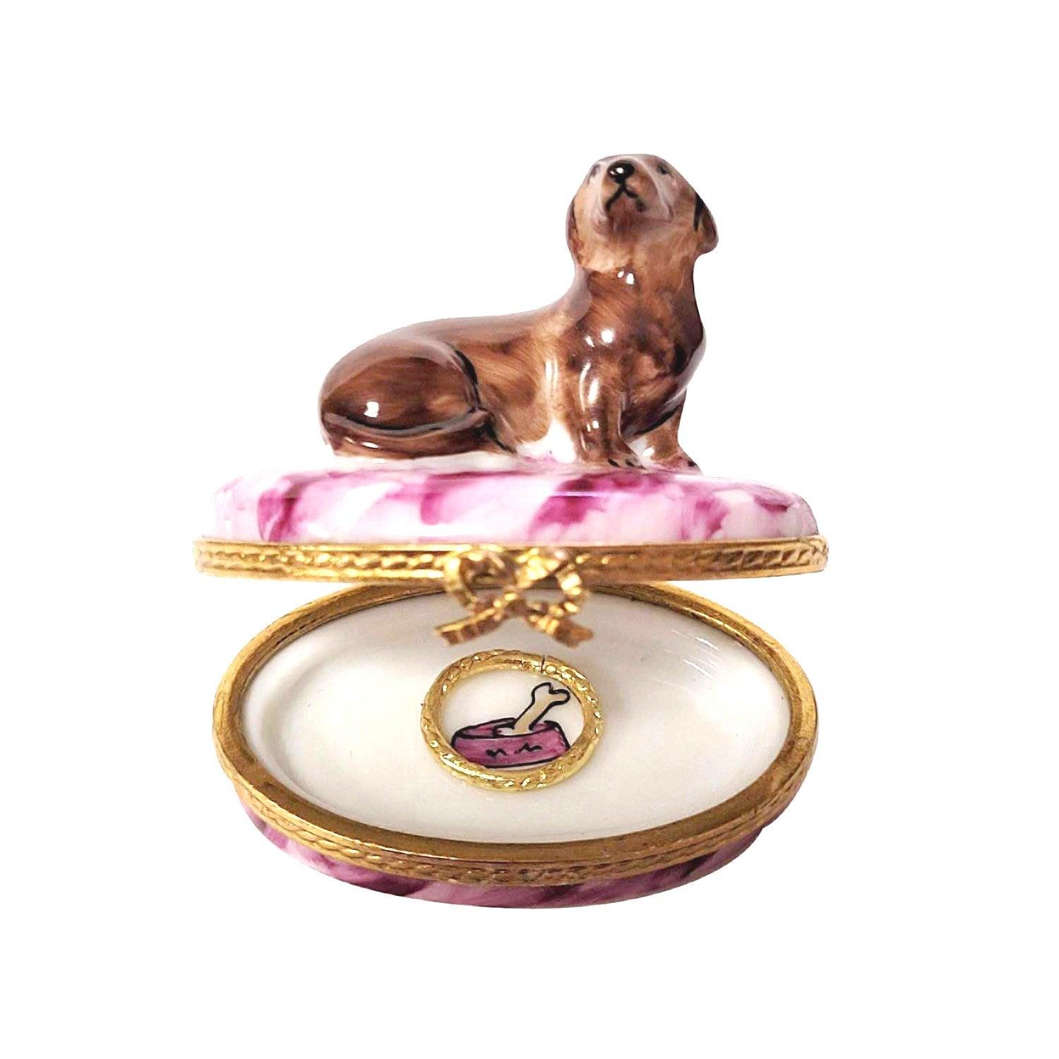 Dachshund with Removable Brass Dog Collar Porcelain Limoges dog French Trinket Box