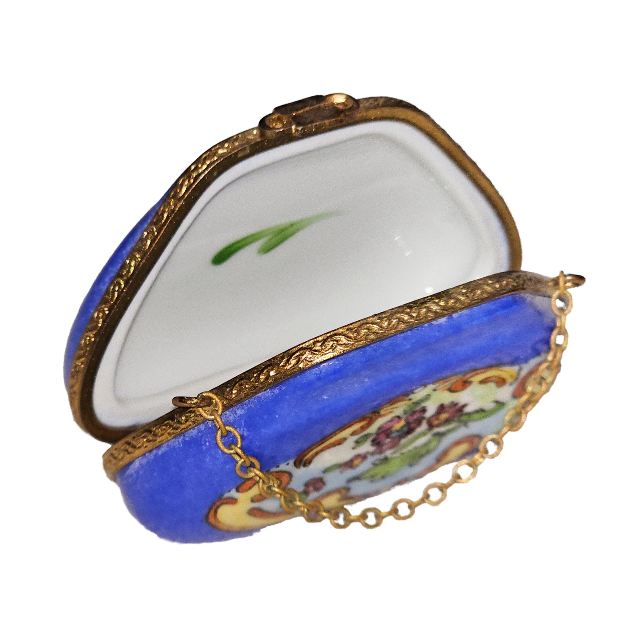 Deep Blue Floral Limoges Box Porcelain Limoges purse French Trinket Box