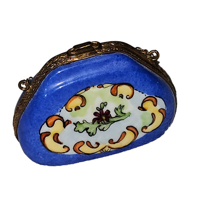 Deep Blue Floral Limoges Box Porcelain Limoges purse French Trinket Box
