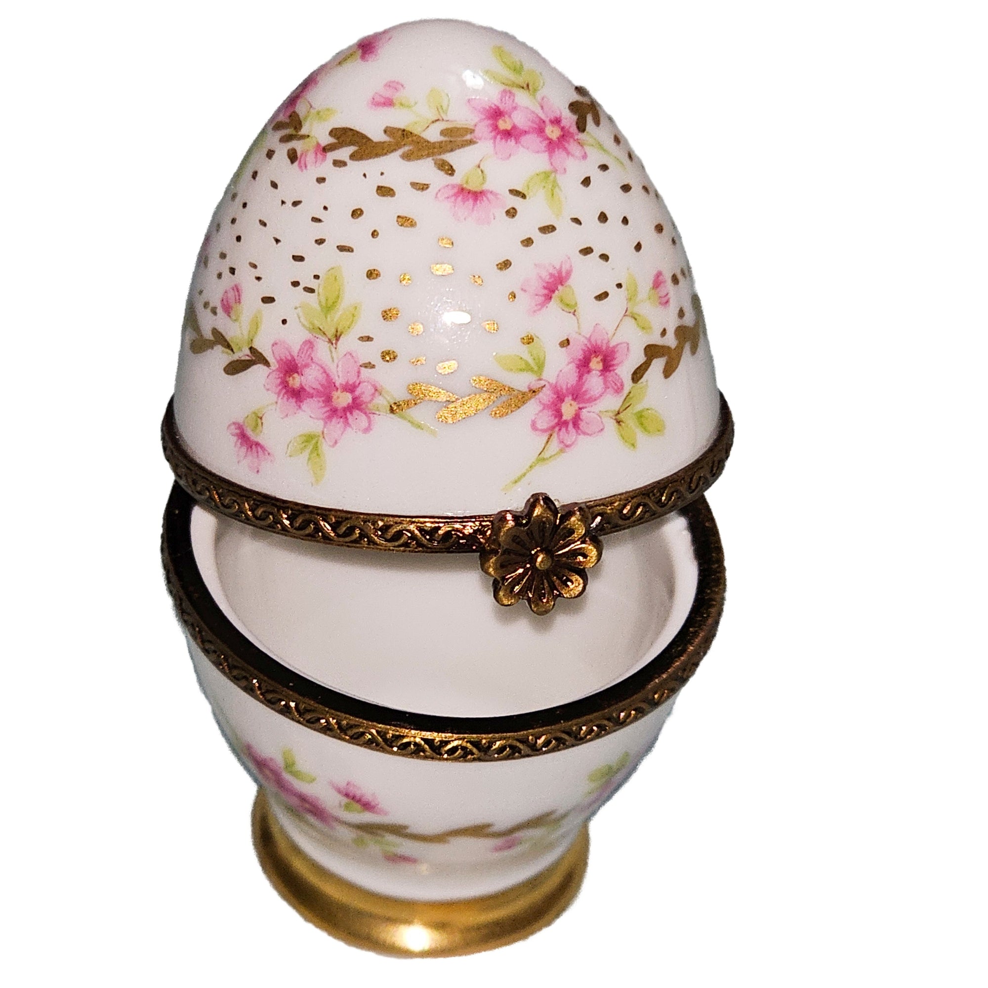 Delicate Pink Floral Egg Box Porcelain Limoges egg French Trinket Box