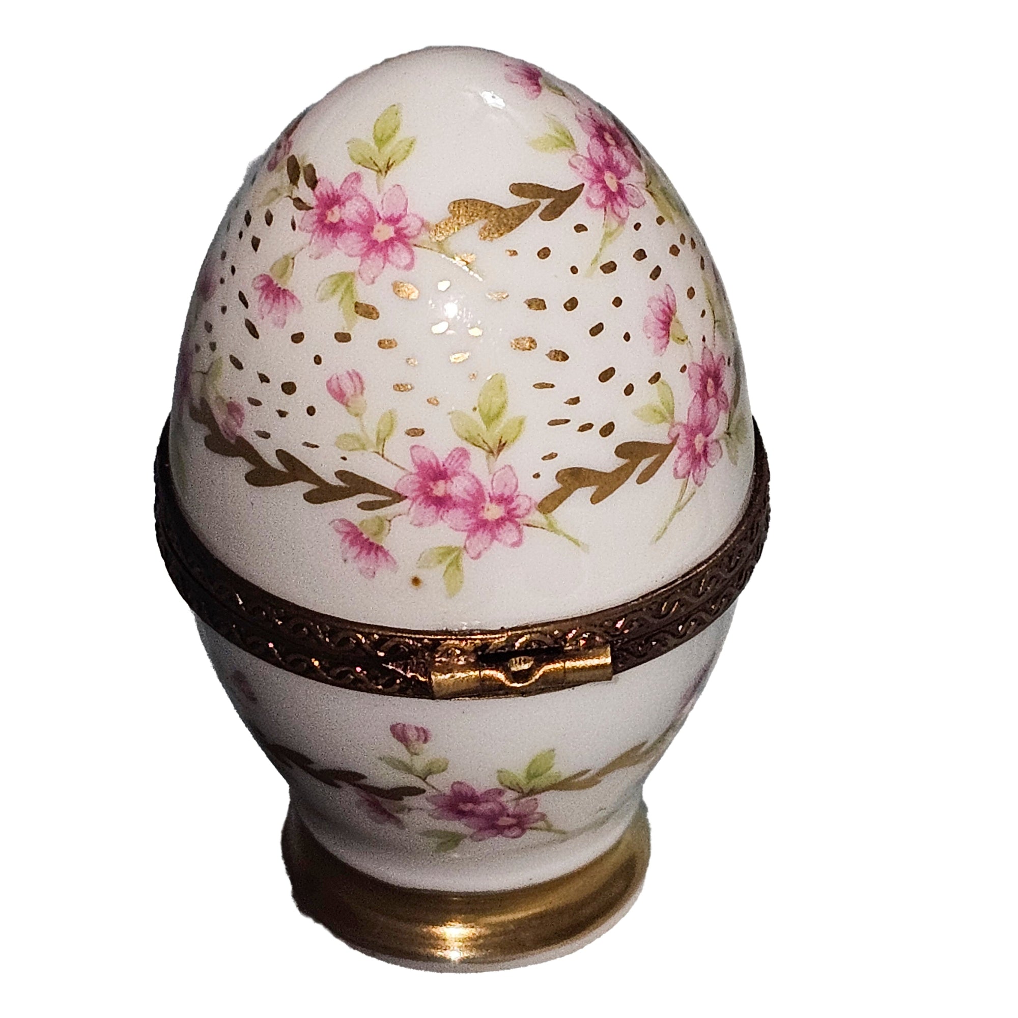 Delicate Pink Floral Egg Box Porcelain Limoges egg French Trinket Box