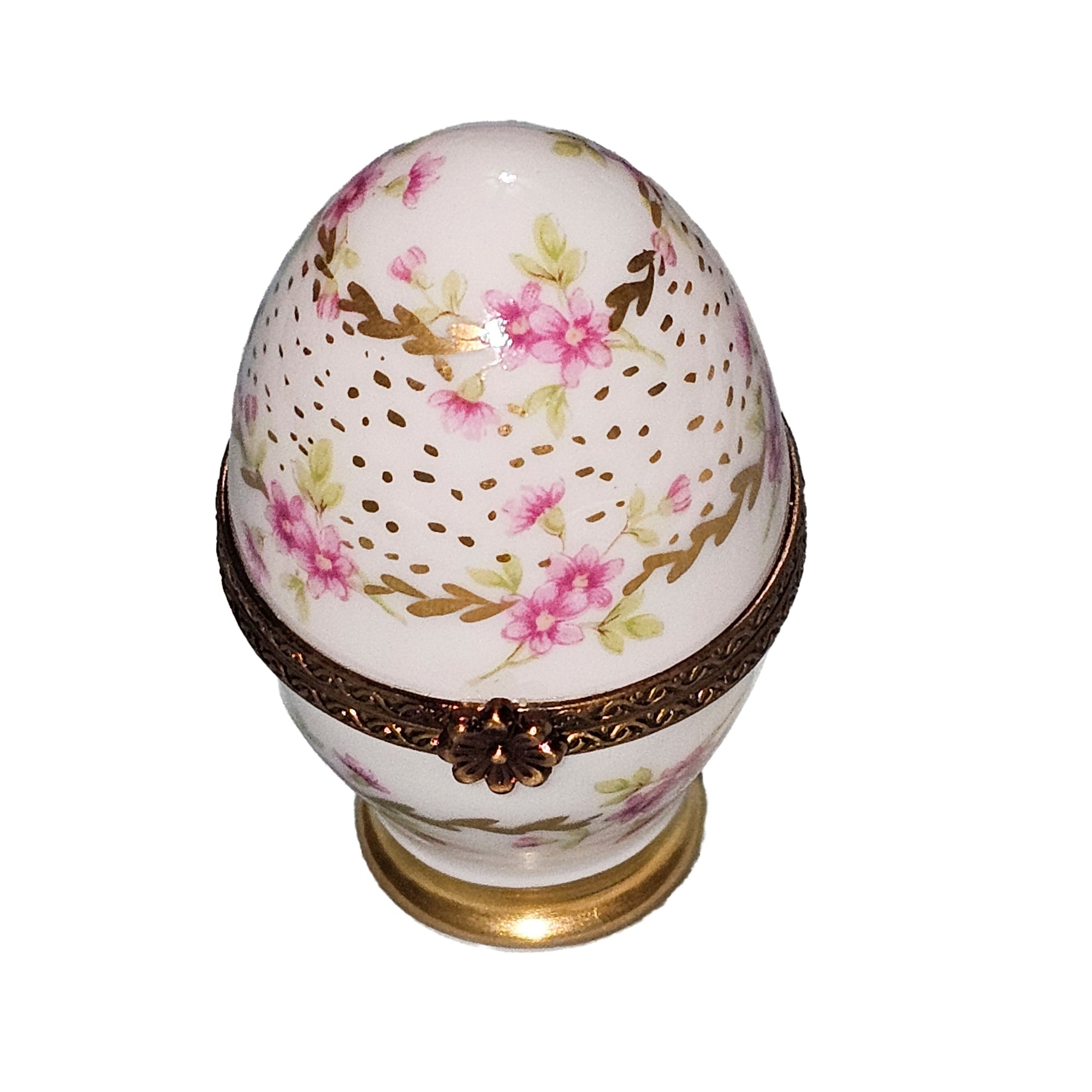 Delicate Pink Floral Egg Box Porcelain Limoges egg French Trinket Box