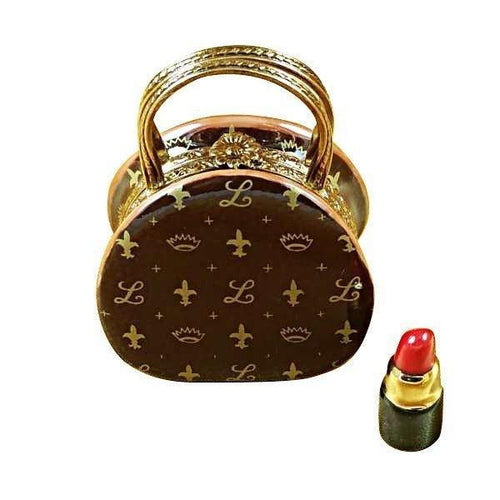 Designer Purse with Lipstick Porcelain Limoges purse fashion bag French Trinket Box