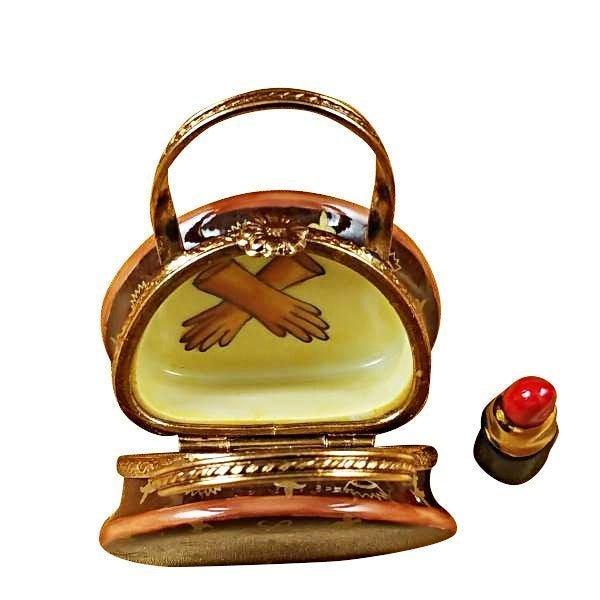 Designer Purse with Lipstick Porcelain Limoges purse fashion bag French Trinket Box