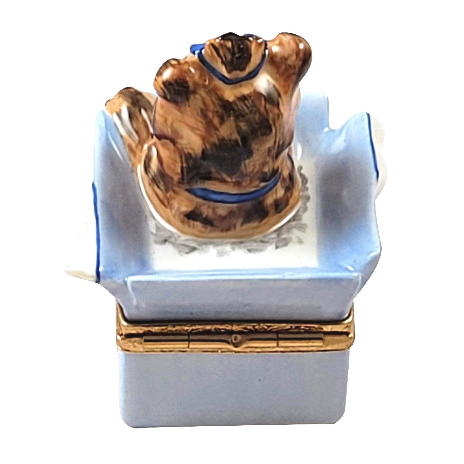 Dog Terrier In Present Porcelain Limoges xmas theme dog French Trinket Box