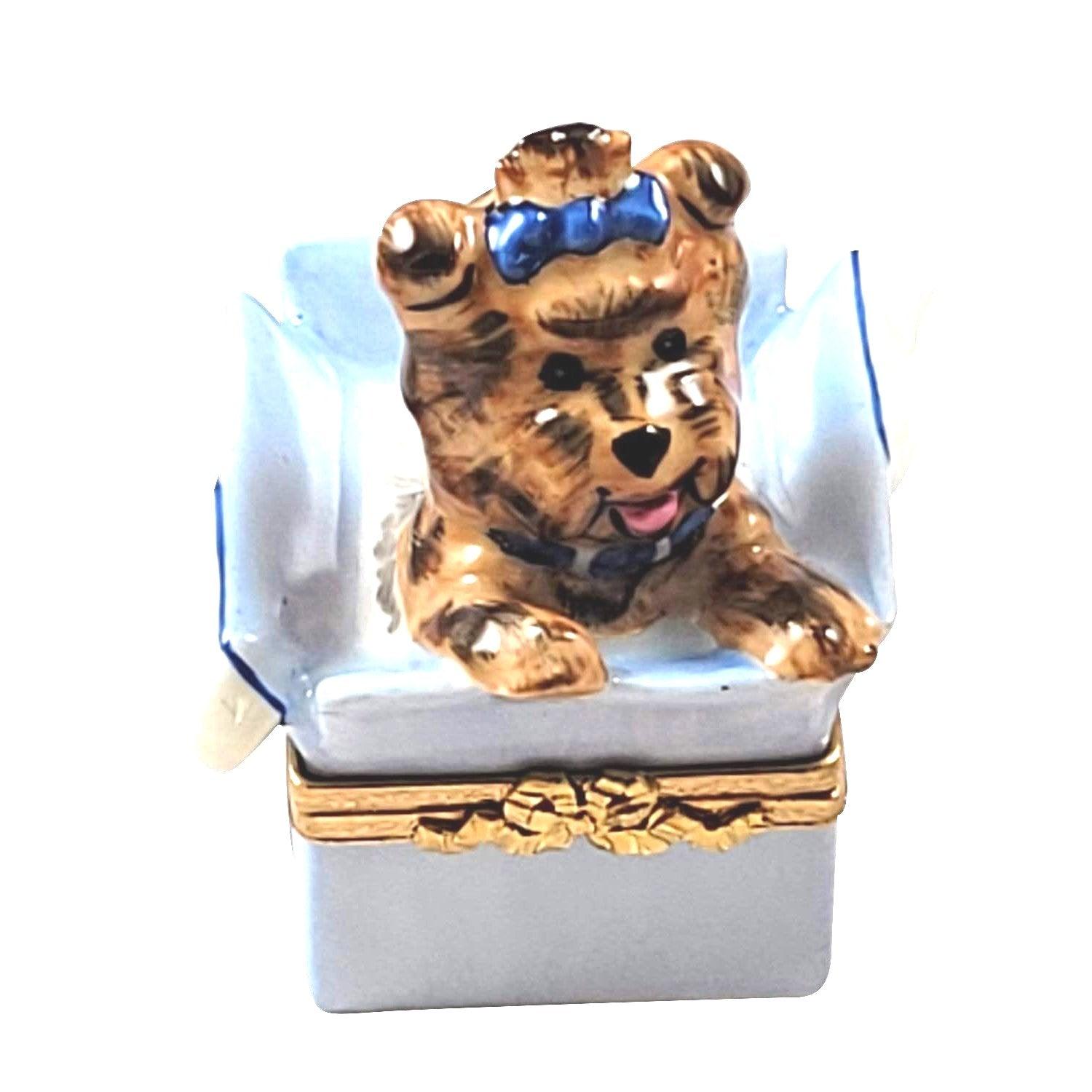 Dog Terrier In Present Porcelain Limoges xmas theme dog French Trinket Box
