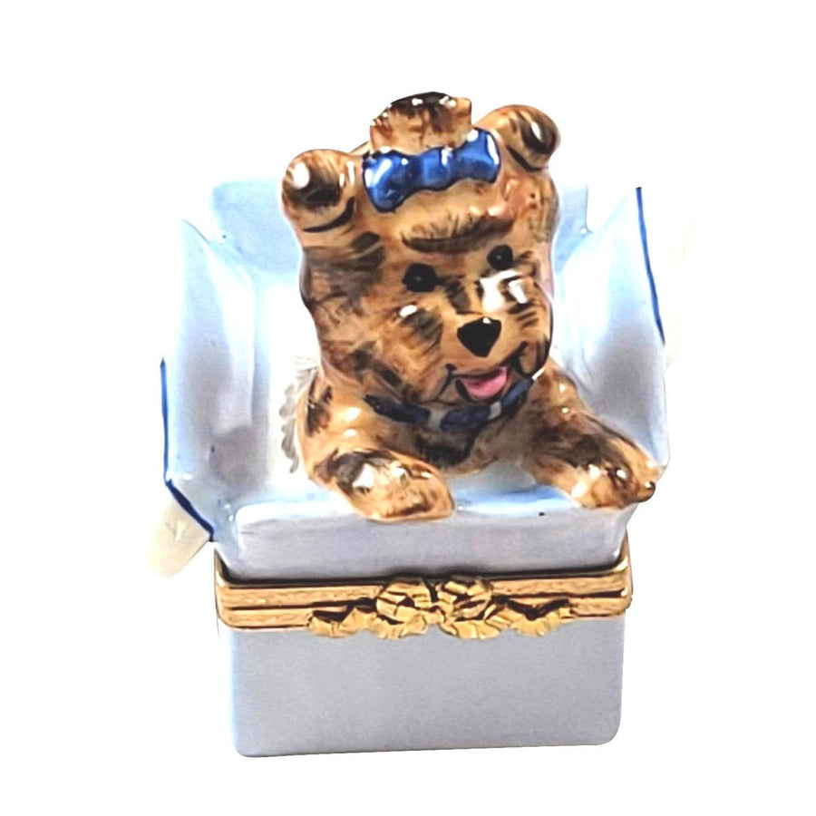 Dog Terrier In Present Porcelain Limoges xmas theme dog French Trinket Box