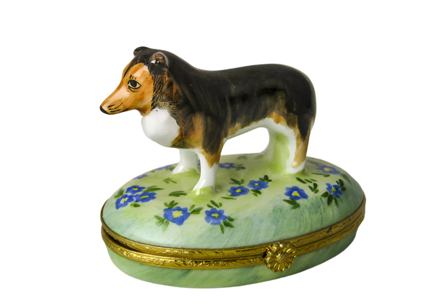 Collie Limoges Box for Dog Lovers Porcelain Limoges dog French Trinket Box