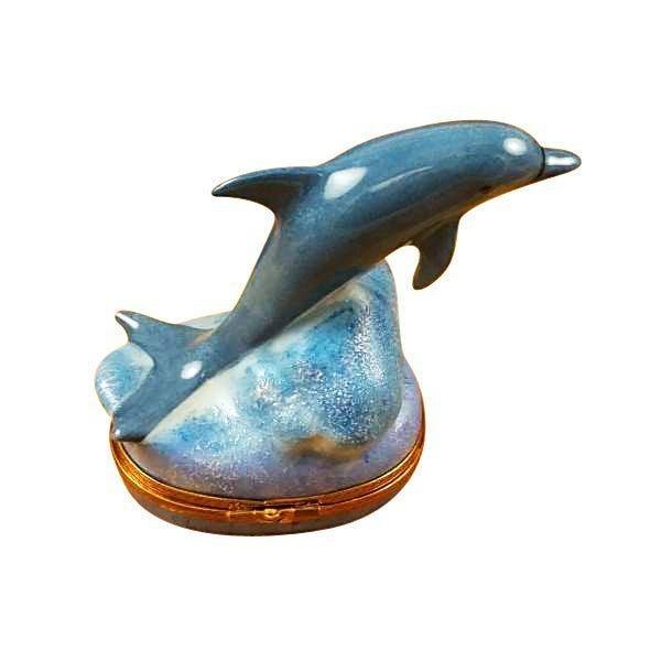 Dolphin with Baby Porcelain Limoges fish ocean beach French Trinket Box