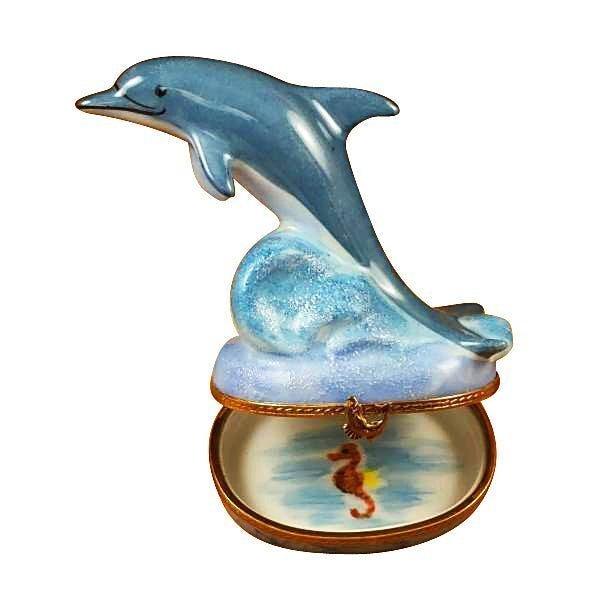 Dolphin with Baby Porcelain Limoges fish ocean beach French Trinket Box