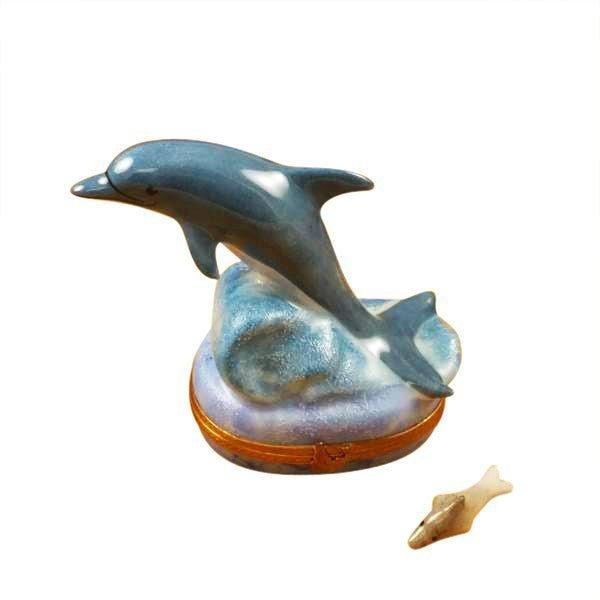 Dolphin with Baby Porcelain Limoges fish ocean beach French Trinket Box