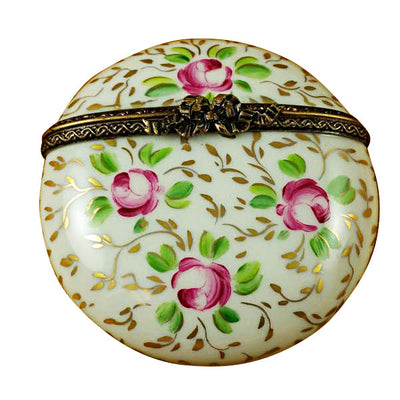 Round Gold and Pink Flowers Limoges Box