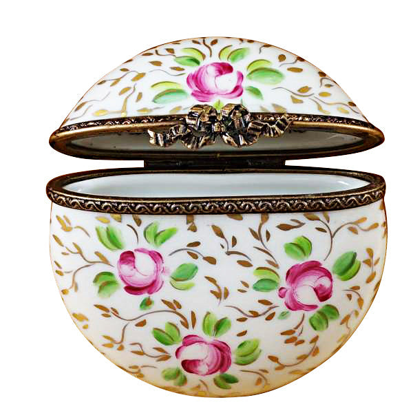 Round Gold and Pink Flowers Limoges Box