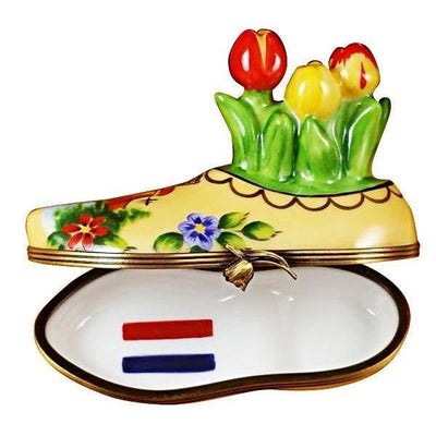 Dutch Clog with Tulips Porcelain Limoges shoe garden flowers travel French Trinket Box