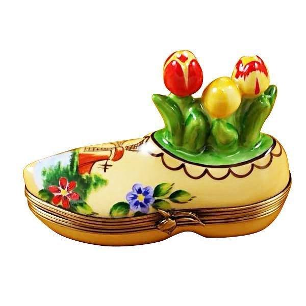 Dutch Clog with Tulips Porcelain Limoges shoe garden flowers travel French Trinket Box