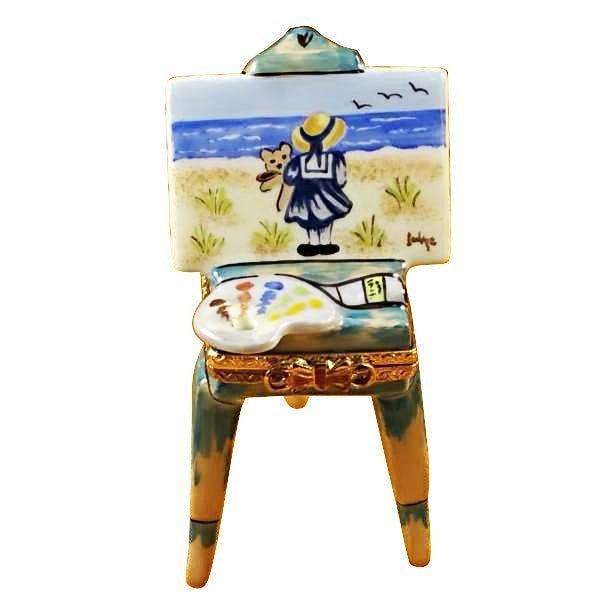 Easel with Girl & Seashore Porcelain Limoges art painting French Trinket Box