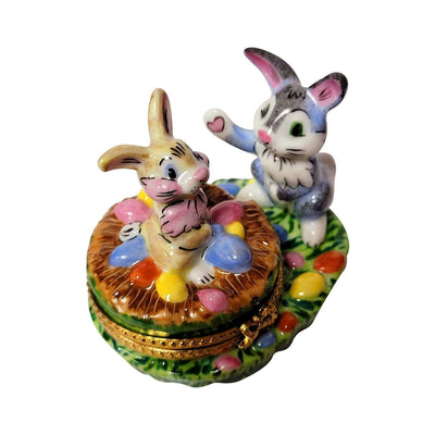 Easter Bunnies with Limoges Porcelain Eggs Trinket Box - Limoges Box Boutique