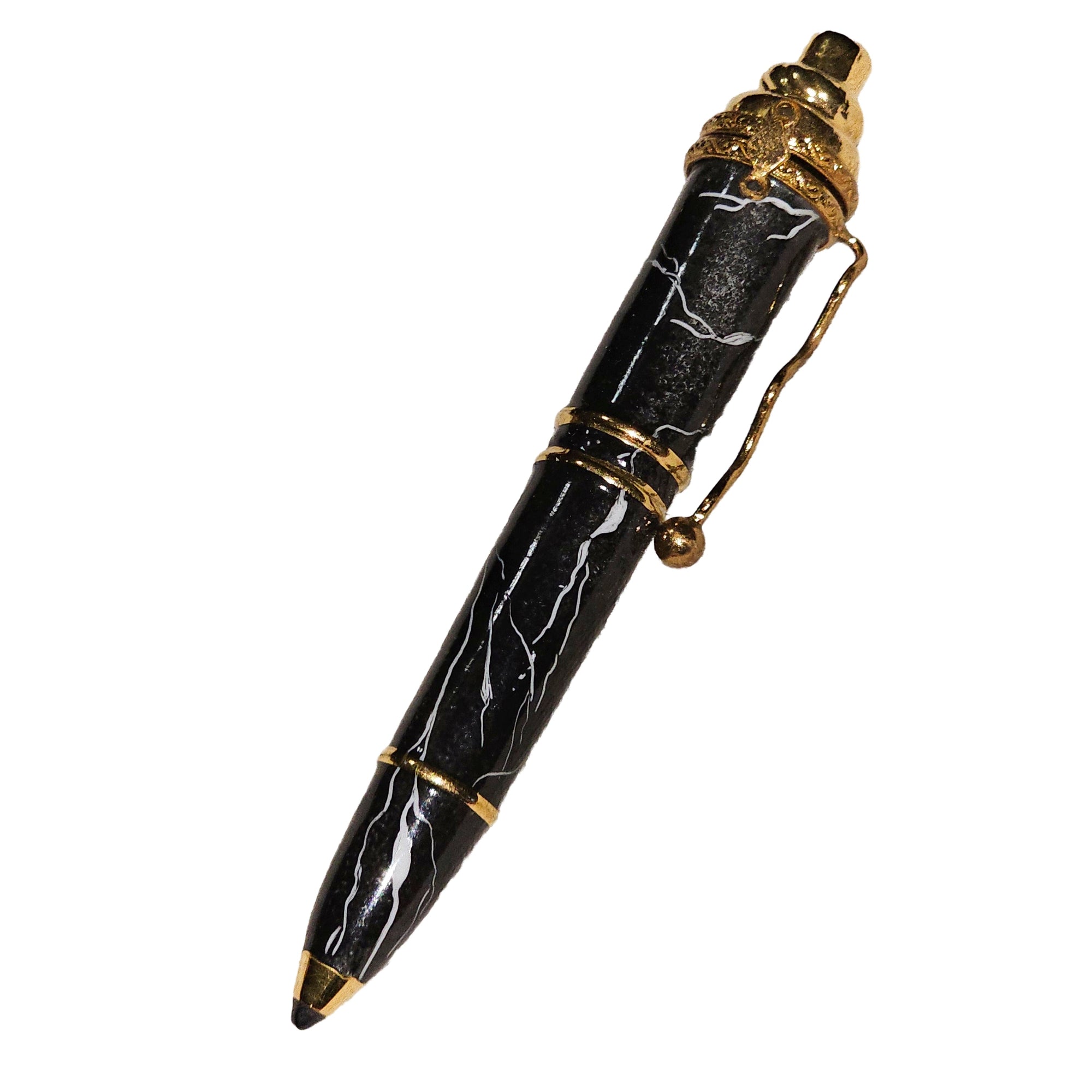 Elegant Black Marble Ballpoint Pen Porcelain Limoges professional French Trinket Box