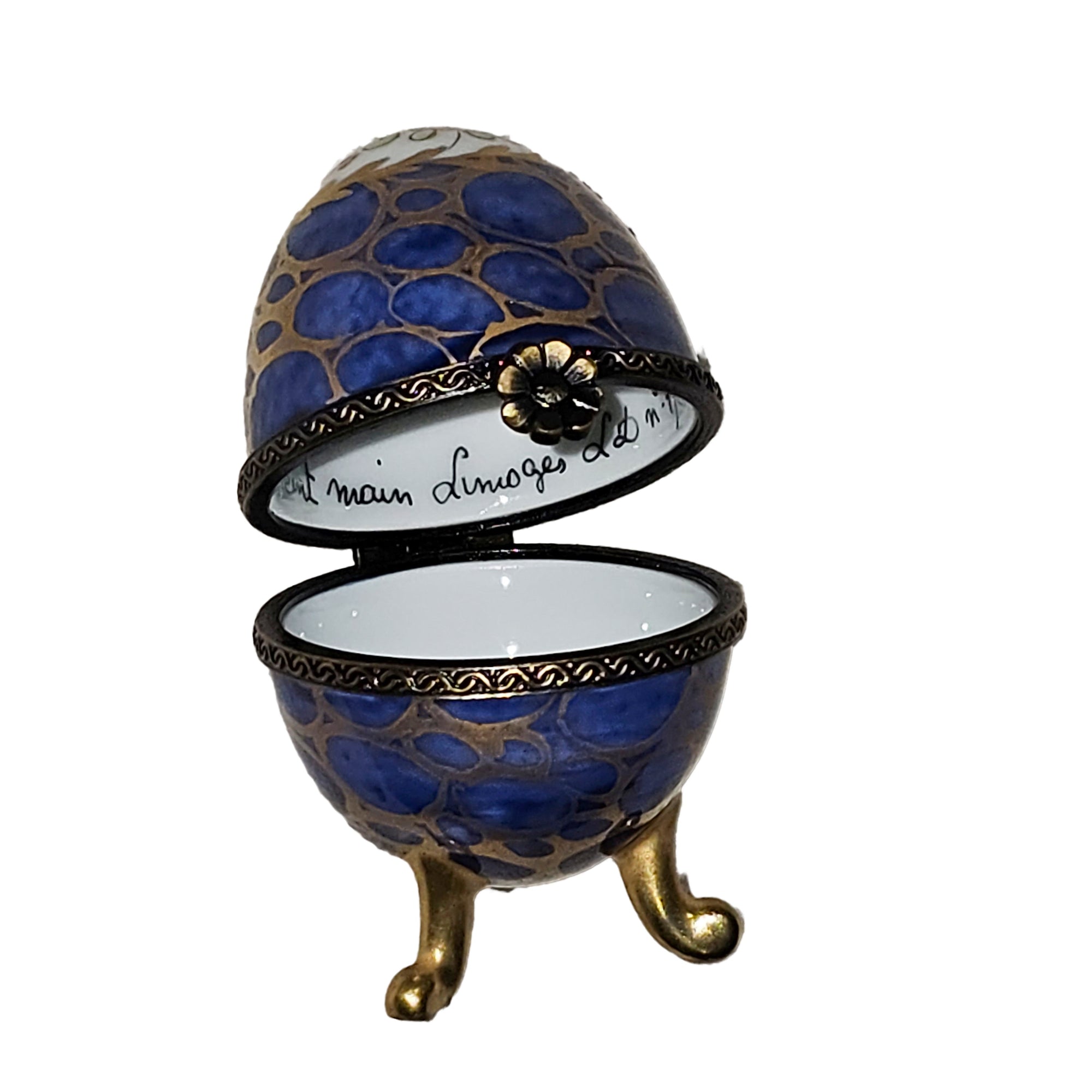 Elegant Blue Footed Egg Porcelain Limoges egg French Trinket Box