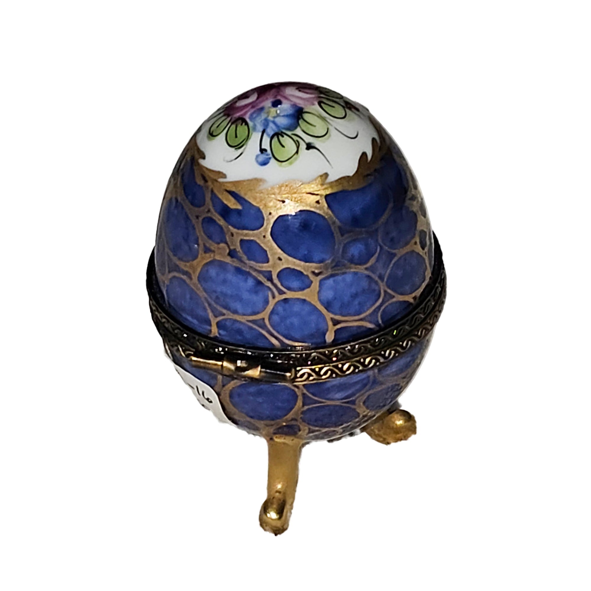 Elegant Blue Footed Egg Porcelain Limoges egg French Trinket Box